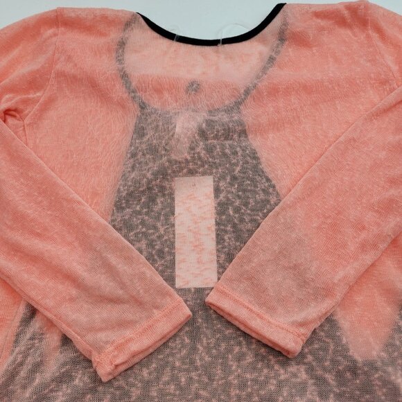 J Mode Orange Black Knit Top Round Neck 3/4 Sleeve Button Back Burnout Stretch S - Picture 6 of 9